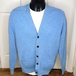 Glen Abbey Irish Lambswool Cardigan Sweater Grandpa Size 42 Light Blue Vintage